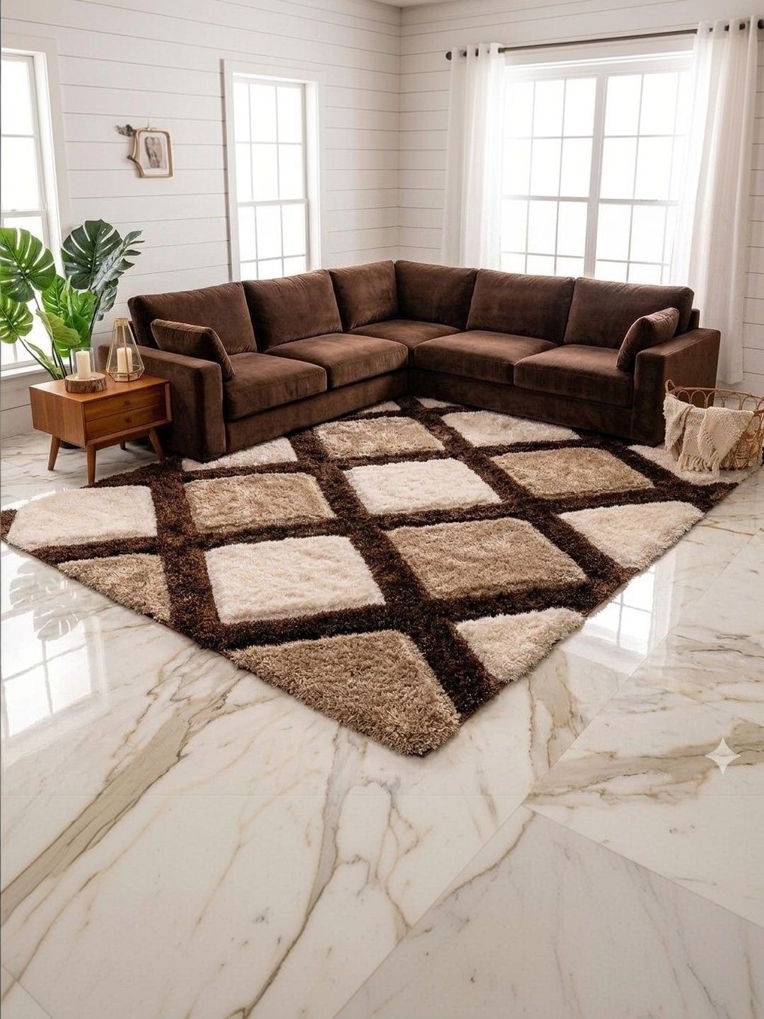 KAYNAT CARPET Brown Geometric Anti-Skid Polyester Carpet-picture-44