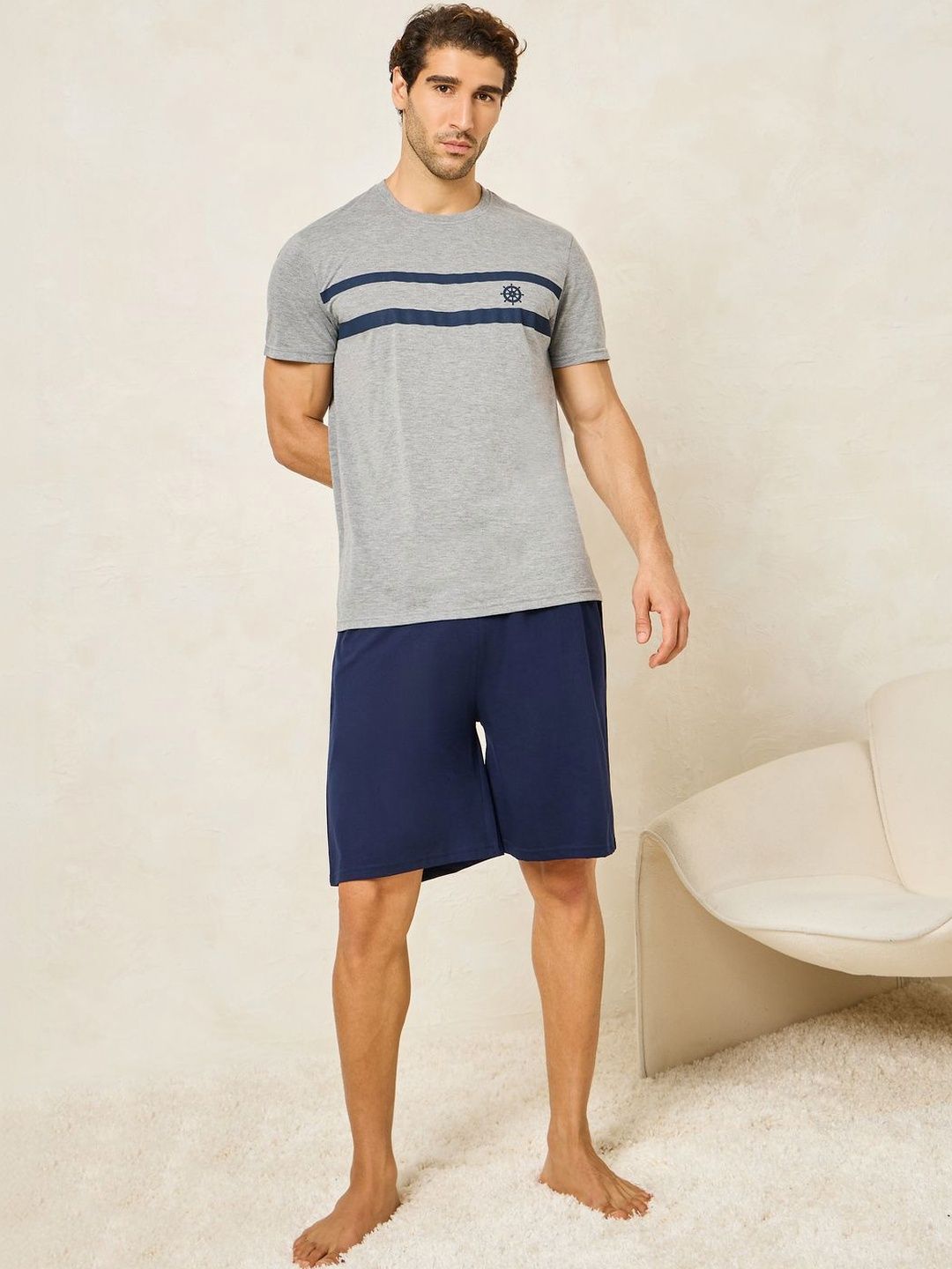 Styli Men Grey Solid Night Suit-picture-17