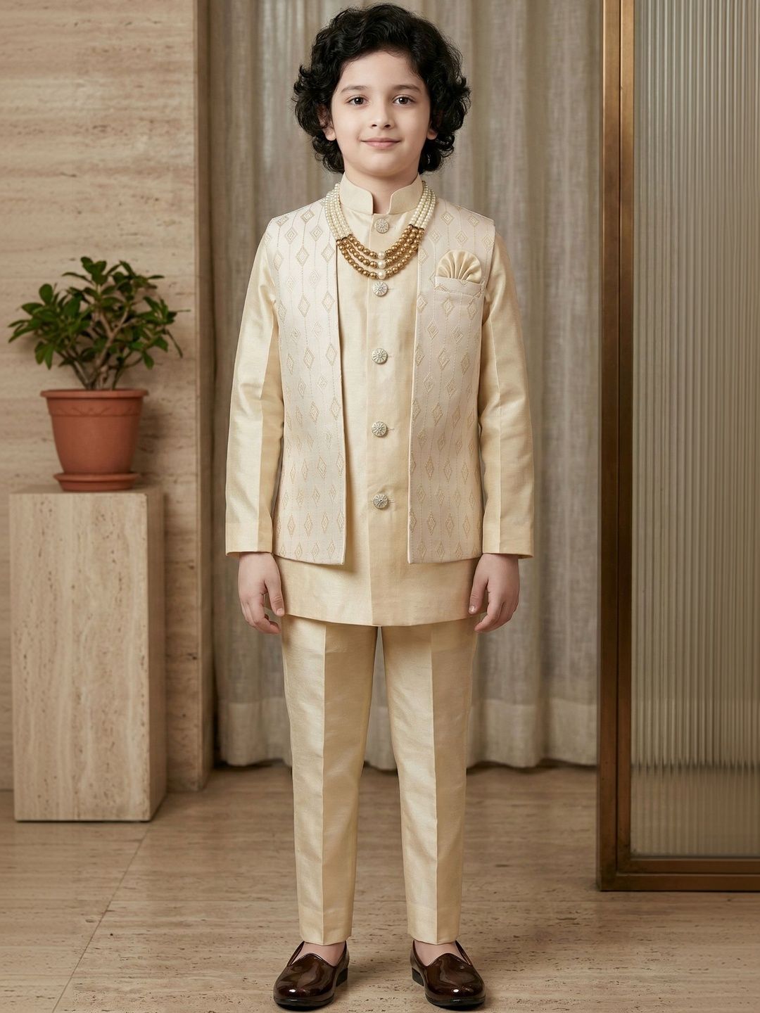 ahhaaaa Boys Embroidered Mandarin Collar Sherwani-picture-17