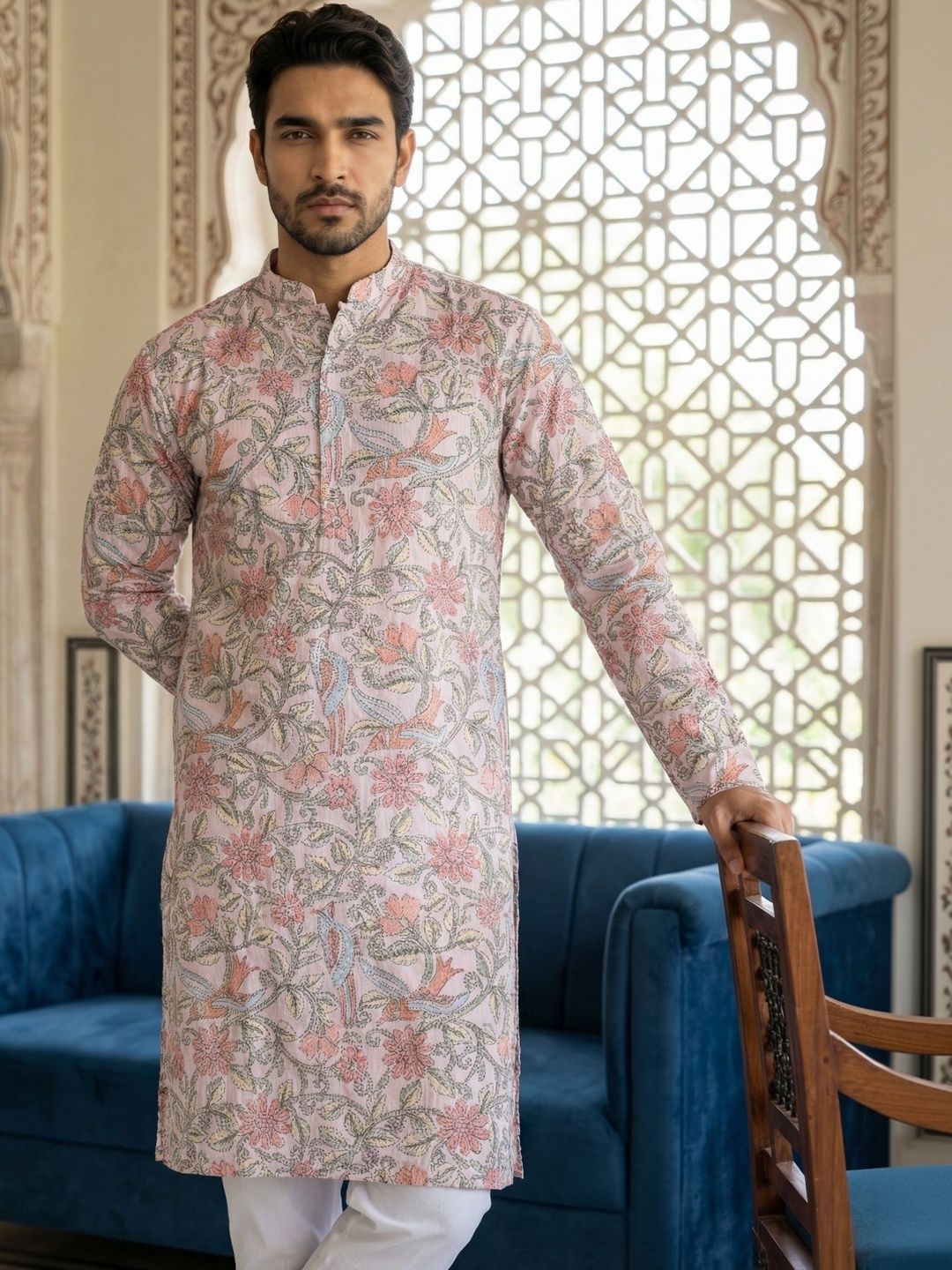 Anouk Men Floral Printed Thread Work Kurta-picture-16