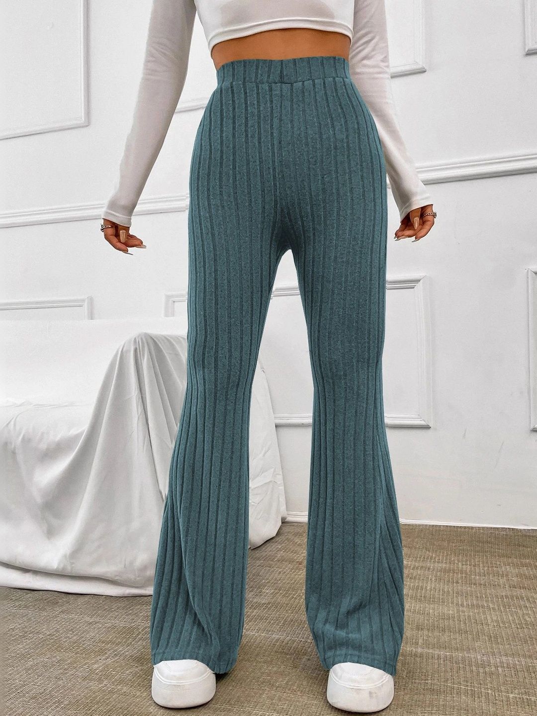 LERIYA FASHION Women Textured Smart Slim Fit High-Rise Wrinkle Free Trousers-picture-40