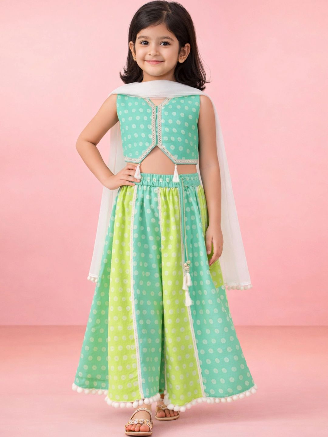 VASTRAMAY Girls Printed Mirror Work Ready to Wear Lehenga & Blouse Taping-picture-37
