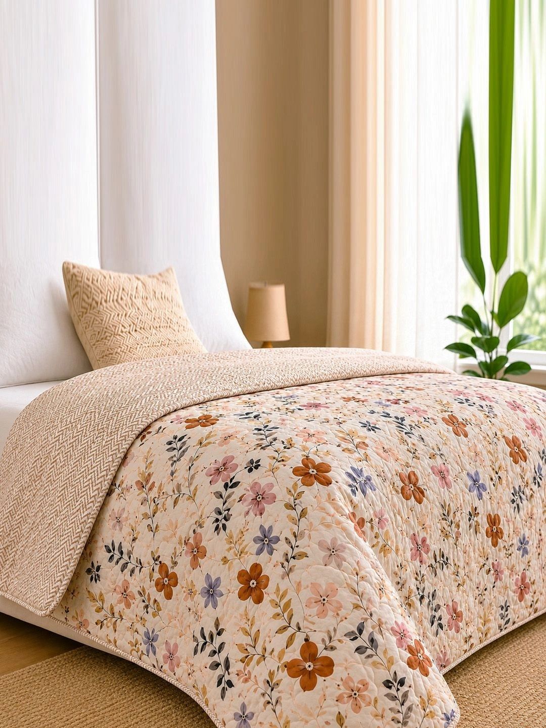 ANA Coffee Brown Floral AC Room 210 GSM Quilt-image-48