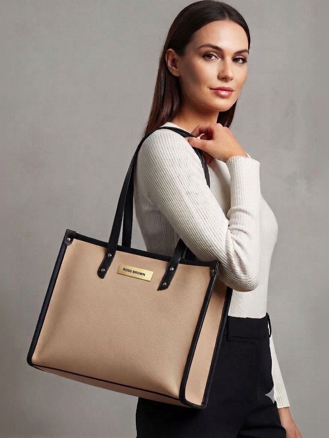 ROSS BROWN Textured PU Oversized Structured Tote Bag-picture-18