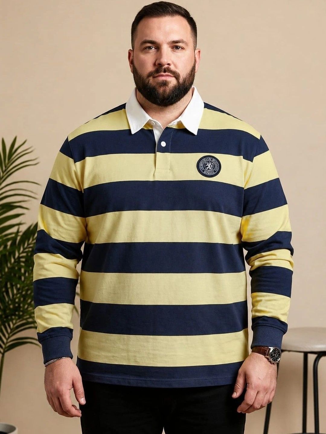 AUSTIVO Men Striped Polo Collar Applique T-shirt-picture-22
