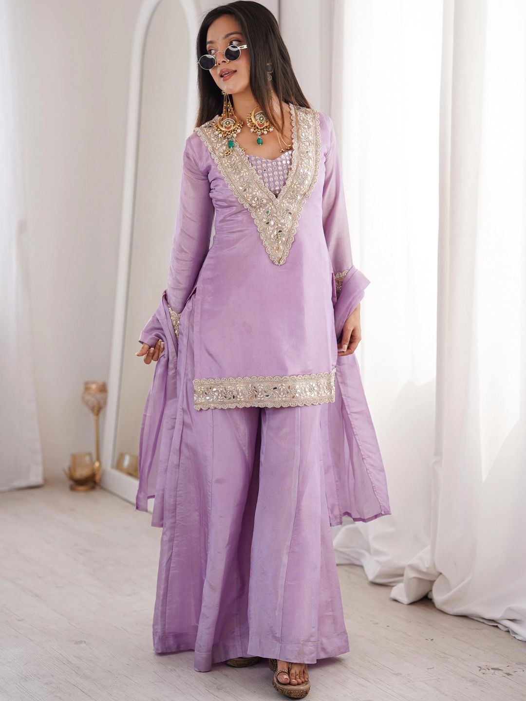 KALINI Women Regular Mirror Work Kurta with Sharara & With Dupatta-picture-35