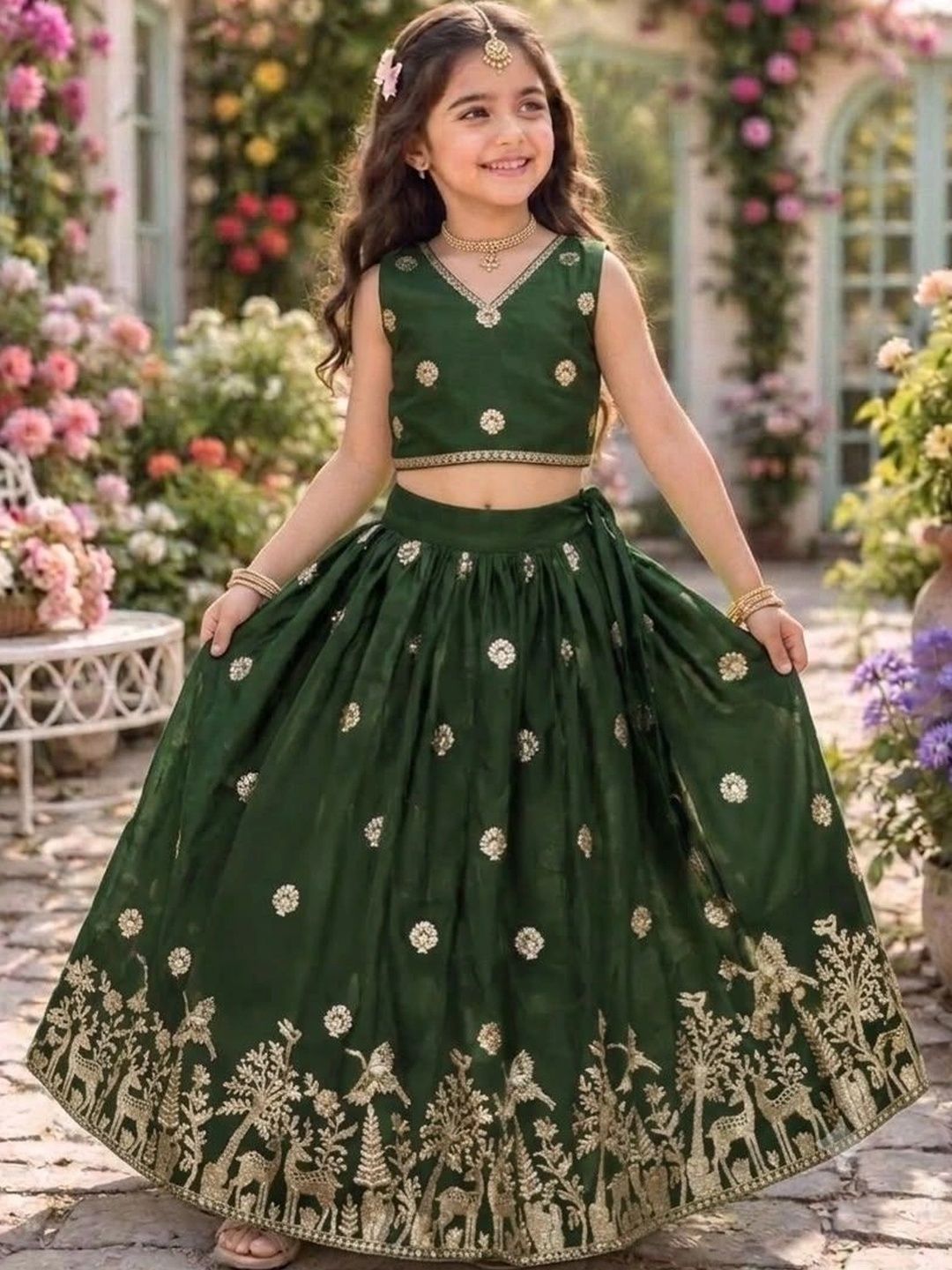 KALINI Girls Embellished Thread Work Ready to Wear Lehenga &-picture-49
