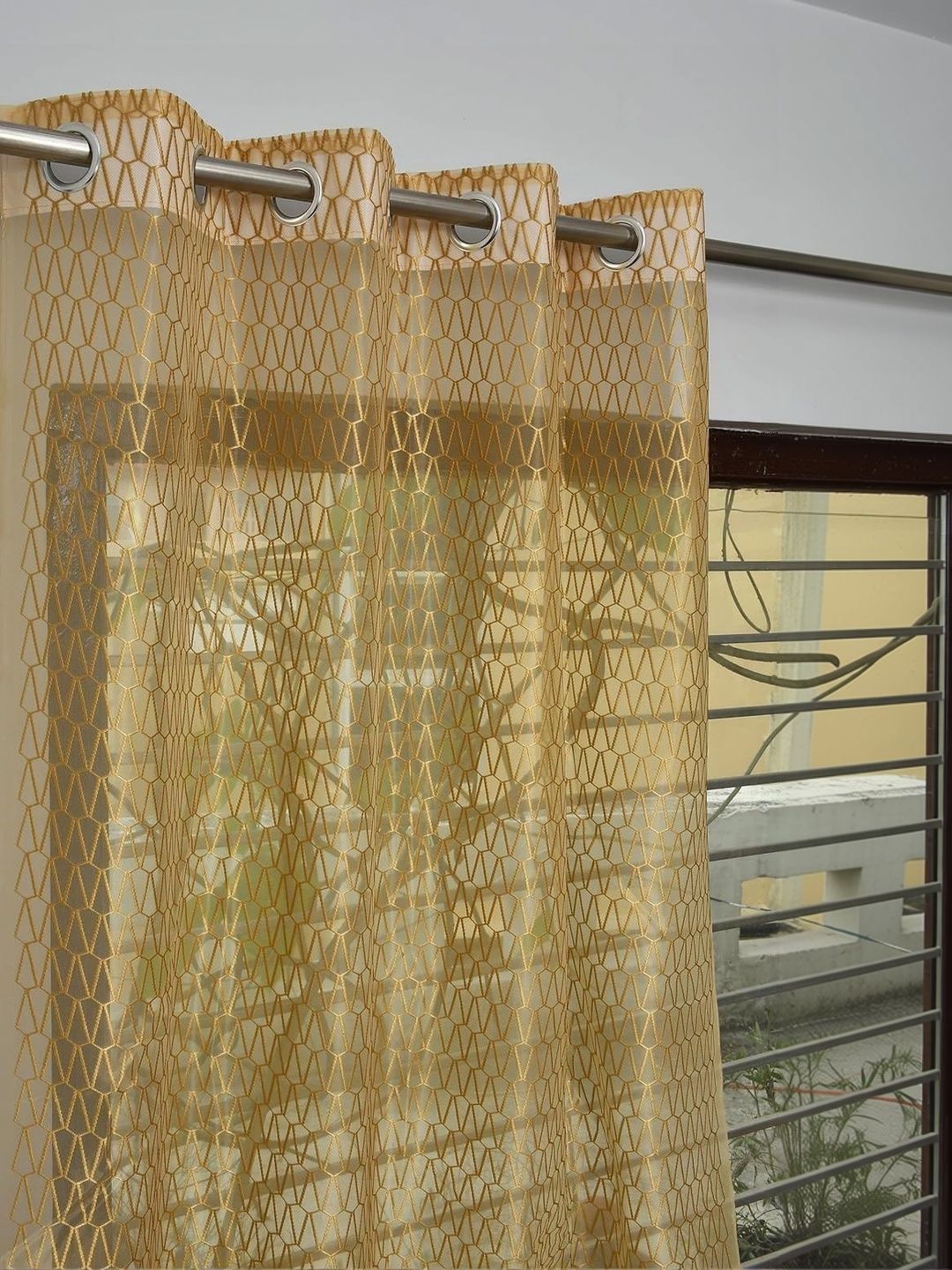 KFHDecor Gold-Toned Set of 2 Geometric Sheer Long Door Curtain-image-36