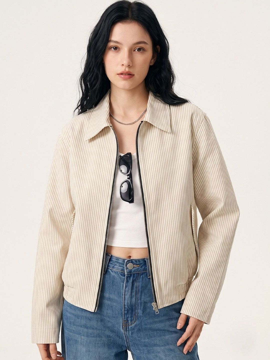 Suo Women Striped Bomber Jacket-picture-16