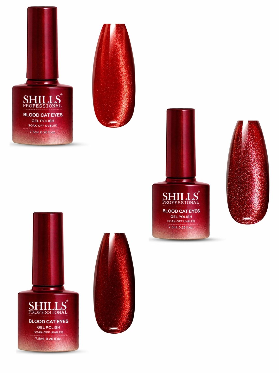 shills professional Set Of 3 Blood Cat Eye Gel Nail Polish - 7.5 ml Each - 406 - 407 - 408-picture-24