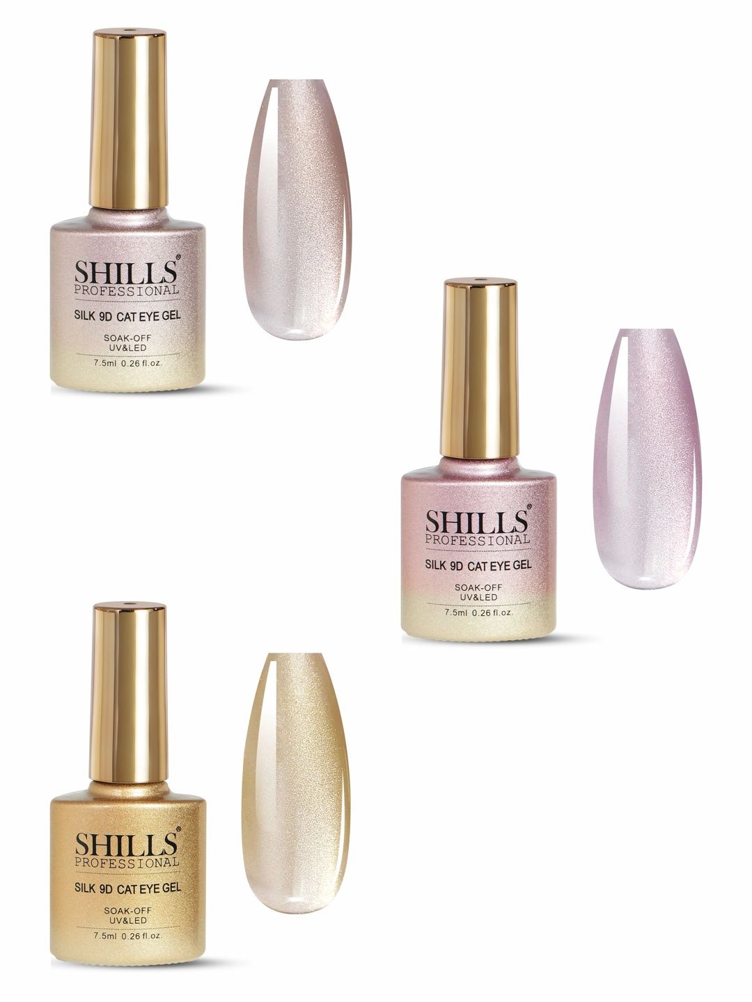 shills professional Set Of 3 Silk 9D Cat Eye Gel Nail Polish - 7.5ml Each-359 - 360 - 362-picture-23