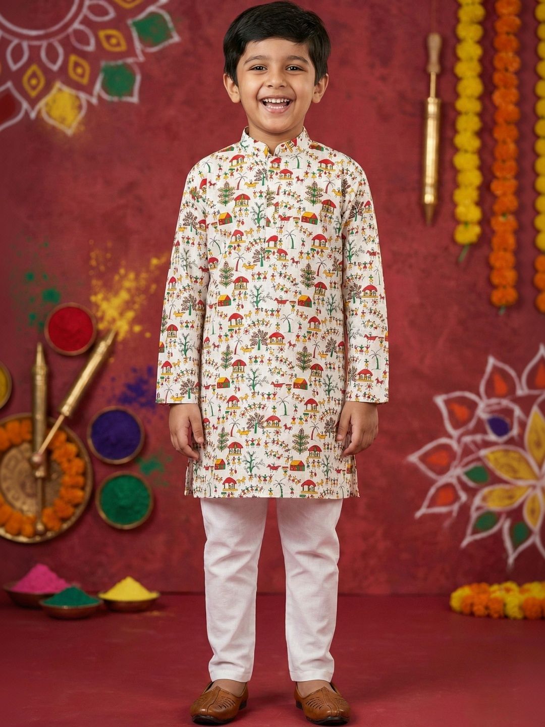 AHLAN APPARELS Boys Ethnic Motifs Printed Regular Pure Cotton Kurta with Pyjamas-picture-31