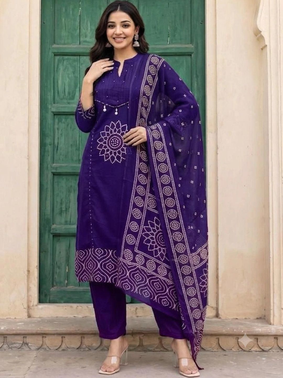 Fabinn Women Ethnic Motifs Printed Regular Pure Cotton Kurta with Trousers & With Dupatta-picture-44
