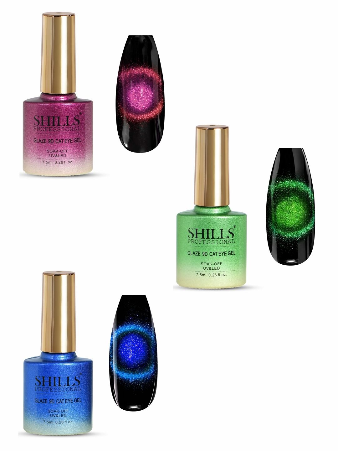 shills professional Set Of 3 Glaze 9D Cat Nail Polish - 7.5 ml Each - 380 - 383 - 384-picture-5