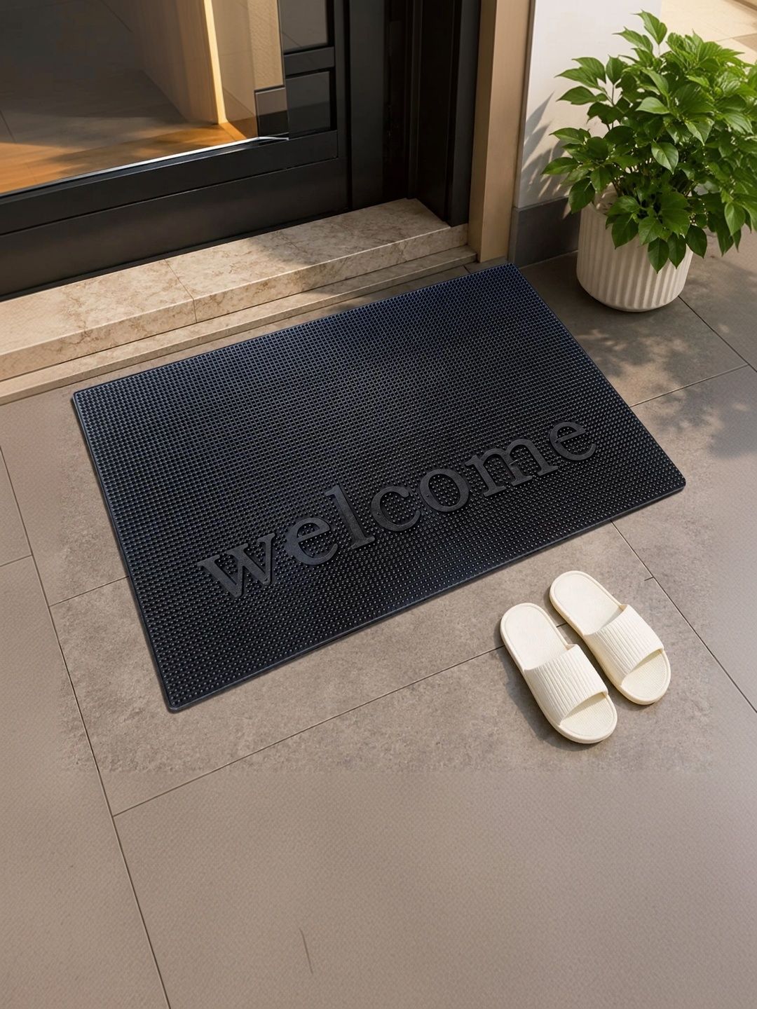 FabMarts Elite 2 Pieces Black Welcome Anti-Skid Doormats-image-44
