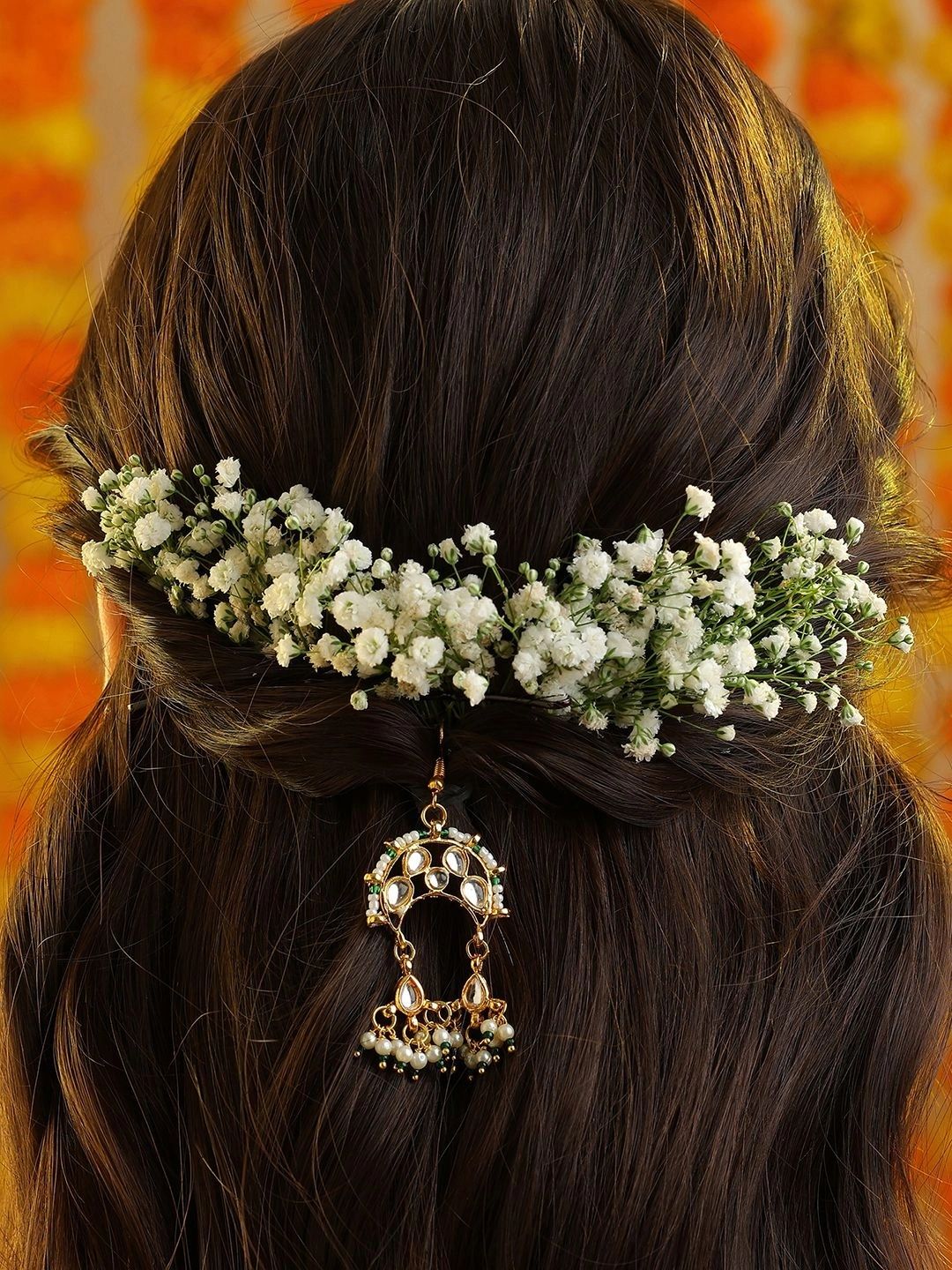 Ruby Raang Gold-Plated Kundan Studded Bun Pin Head Jewellery-image-23