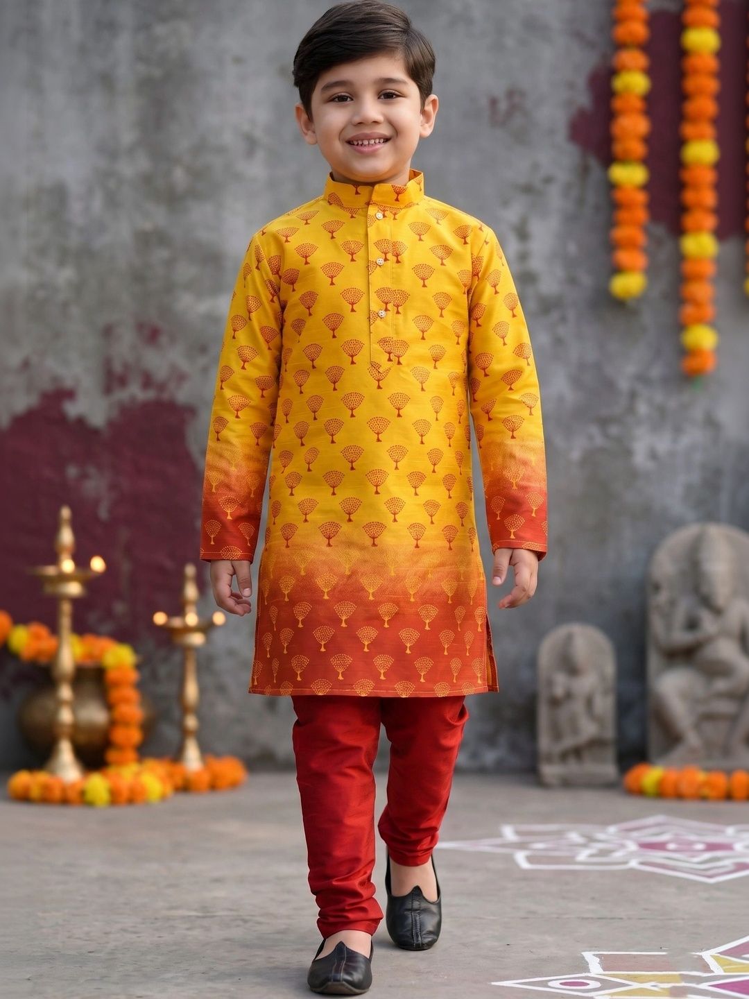 NFC CREATION Boys Printed Regular Dupion Silk Kurta with Pyjamas-picture-19