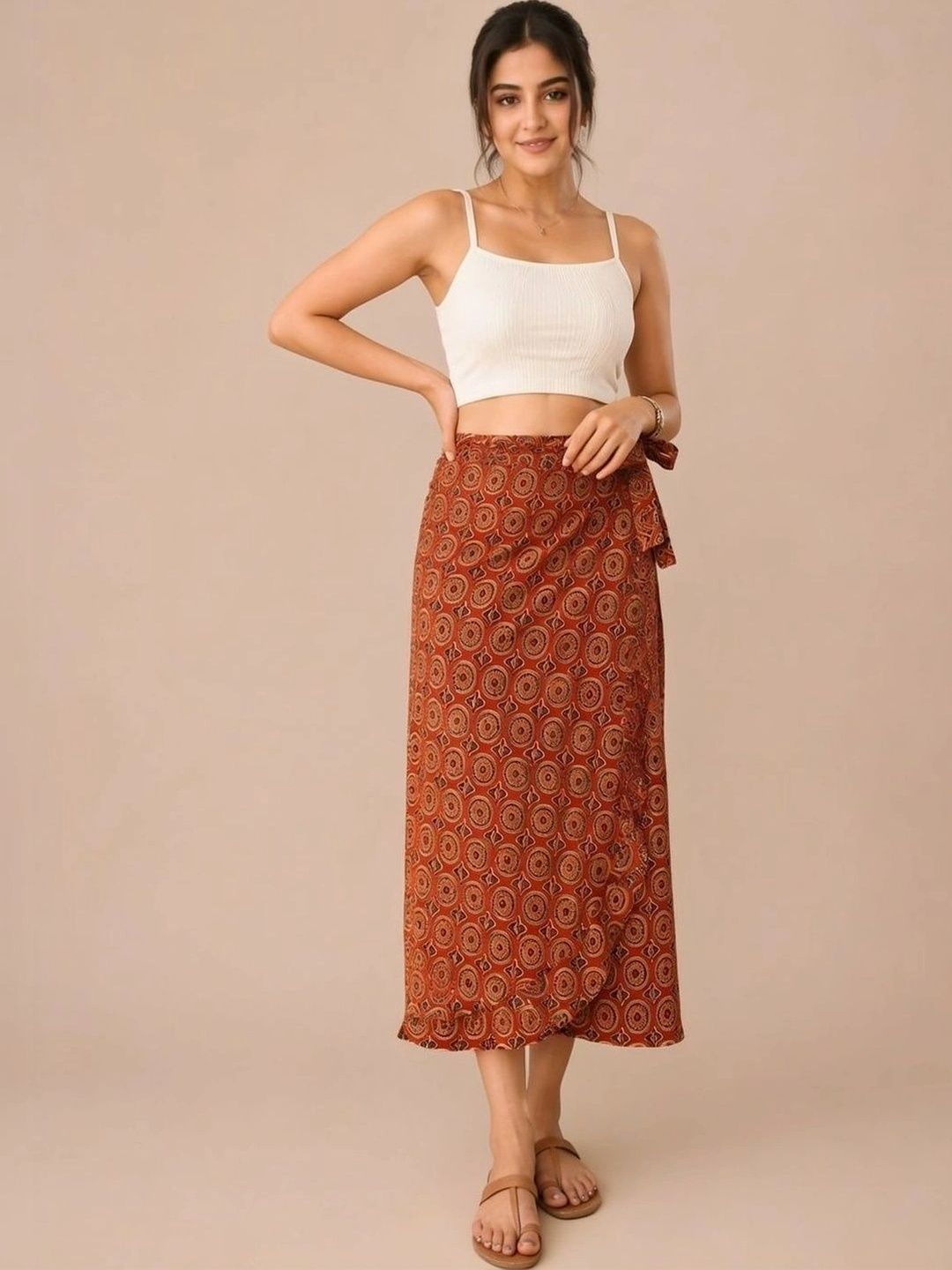 Anouk Women Cotton Cotton Cambric Geometric Midi Wrap Skirt-picture-11