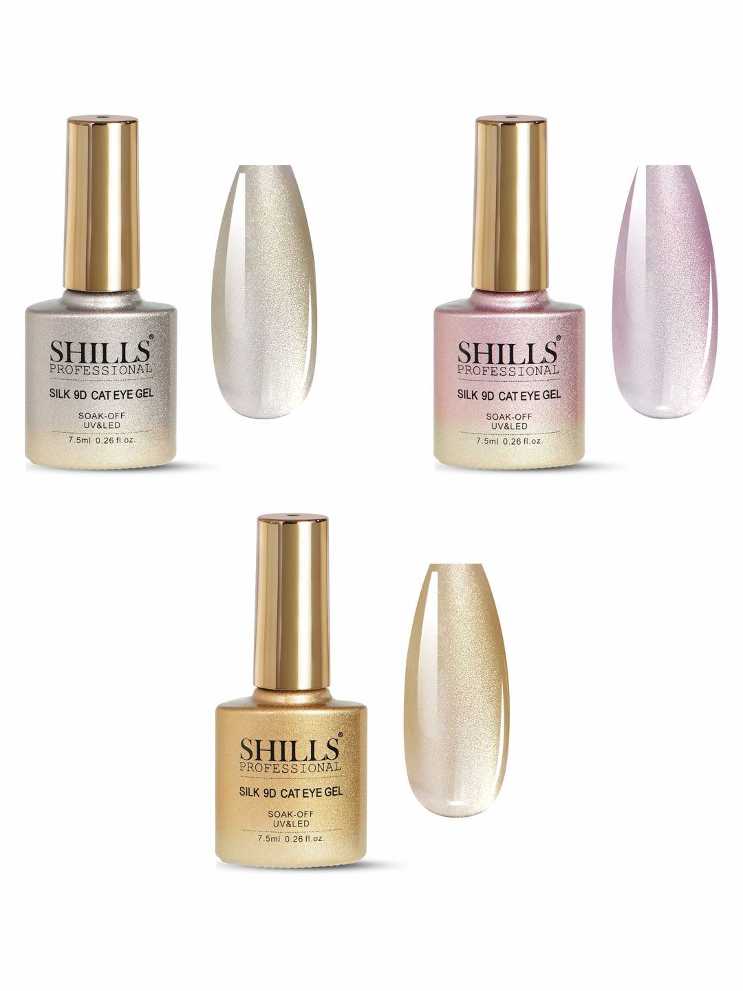 shills professional Set Of 3 Silk 9D Cat Eye Gel Nail Polish - 7.5 ml Each-358 - 360 - 362-image-43