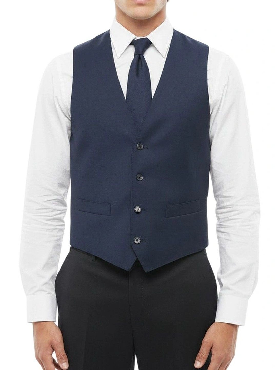 Corneliani Blue Solid V Neck Waistcoat-picture-43