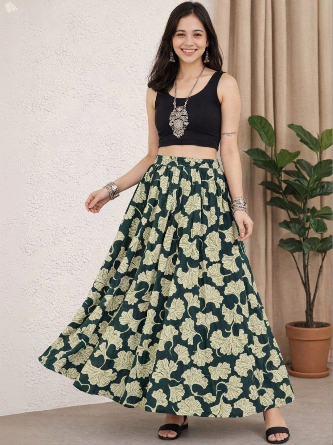 Anouk Women Cotton Cotton Cambric Floral Maxi Flared Skirt-picture-28
