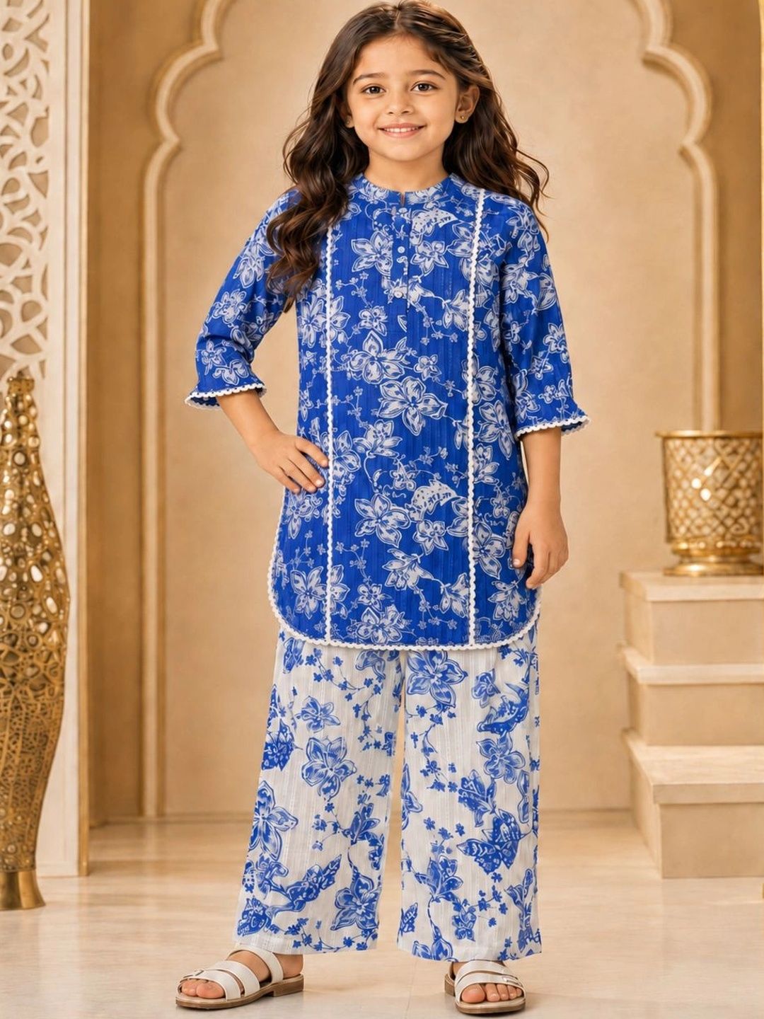 pspeaches Girls Floral Printed Regular Pure Cotton Kurta with Palazzos-image-16