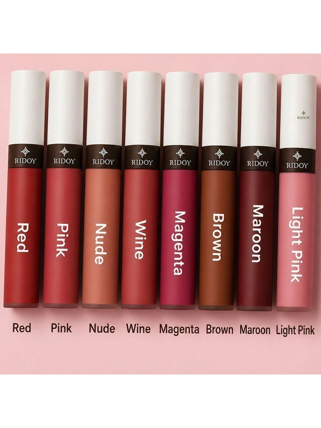 ridoy Set Of 8 Waterproof Liquid Matte Lipstick-3 ml Each - Light Pink-Maroon-Brown-Magent-picture-31