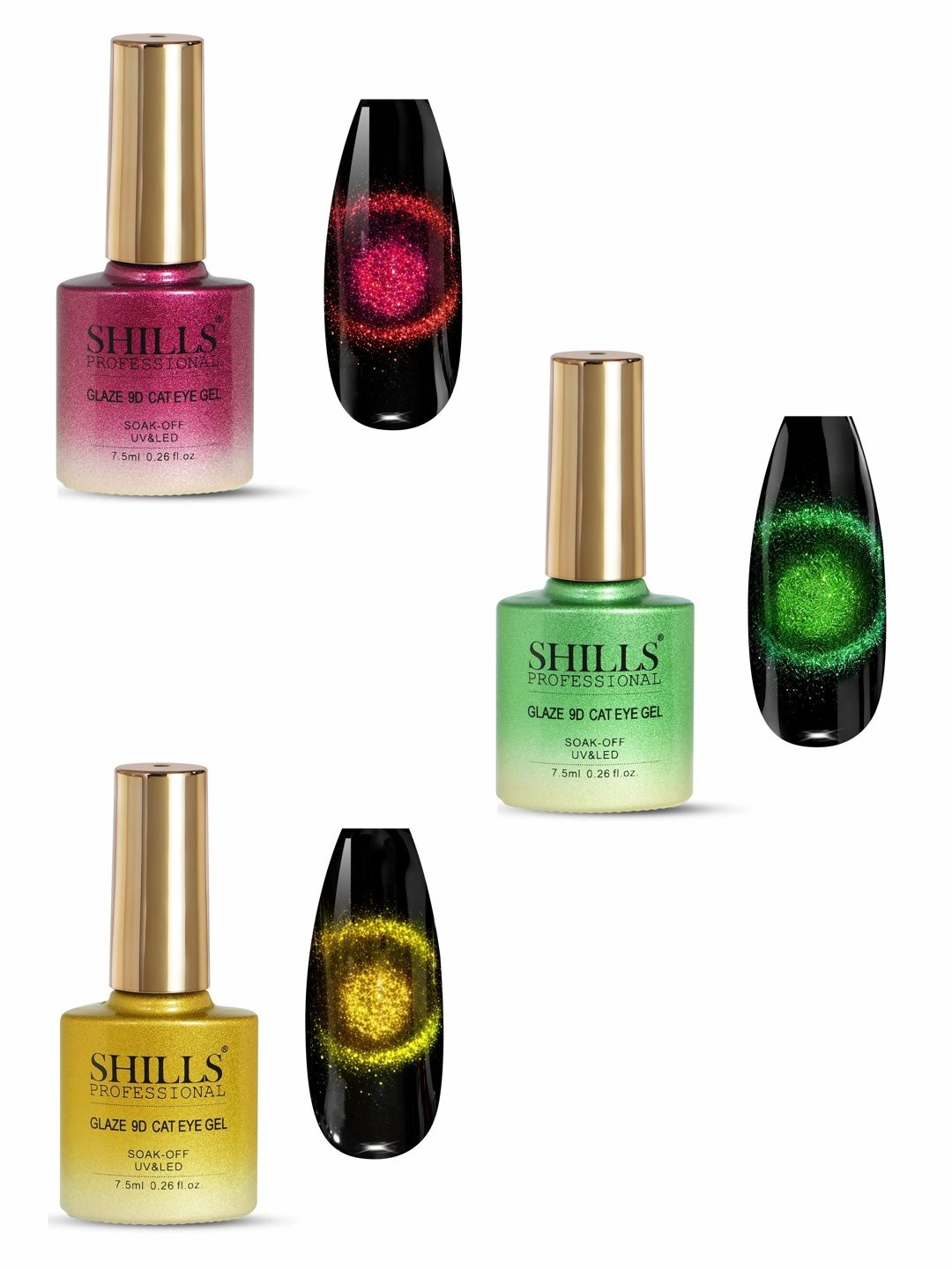 shills professional Set Of 3 Glaze 9D Gel Nail Polish - 7.5 ml Each - 386 - 383 - 381-image-17