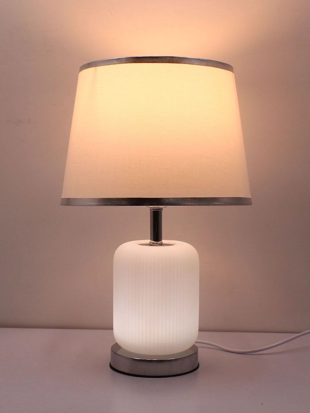 ELARE White Metal Contemporary Cylindrical Shaped Table Lamp with Bulb-image-11