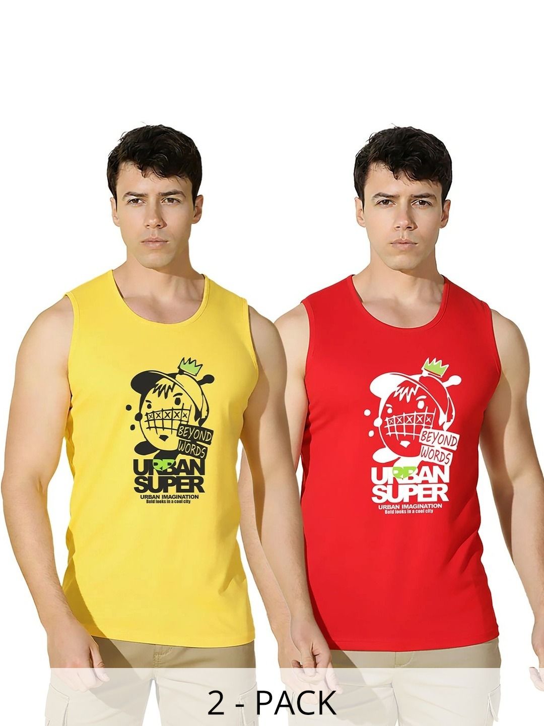 MINISTRY OF FRIENDS Pack of 2 Printed Cotton Gym Vest-picture-47