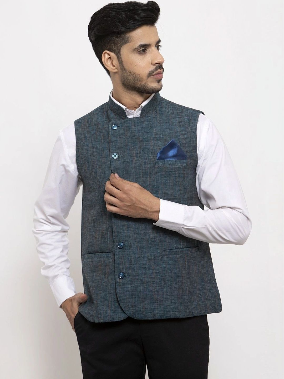 Moda Rapido Woven Design Pure Cotton Woven Nehru Jacket-picture-11