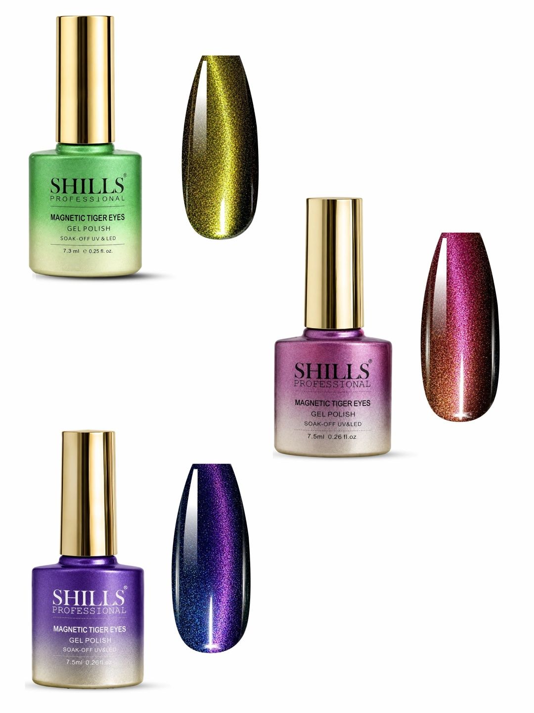 shills professional Set Of 3 Magnetic Tiger Eyes Gel Nail Polish 7.5 ml Each-412-414 - 415-picture-10