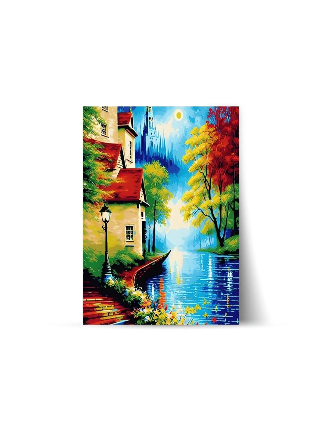 ARTOLIC Blue & Green House by Lake Wall Paintings-image-33