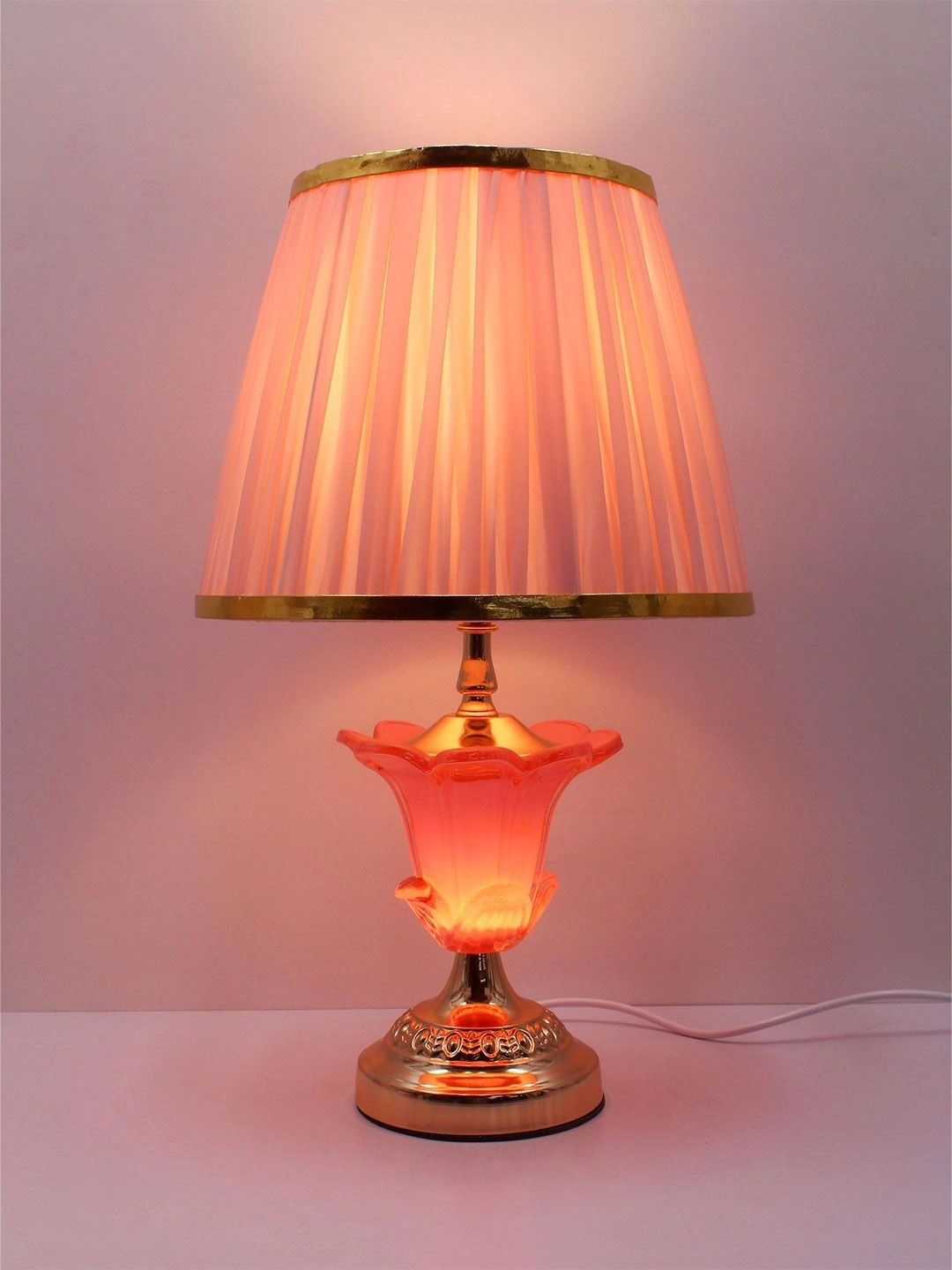 ELARE Pink Textured Metal Contemporary Frusturical Shaped Table Lamp with Bulb-image-47