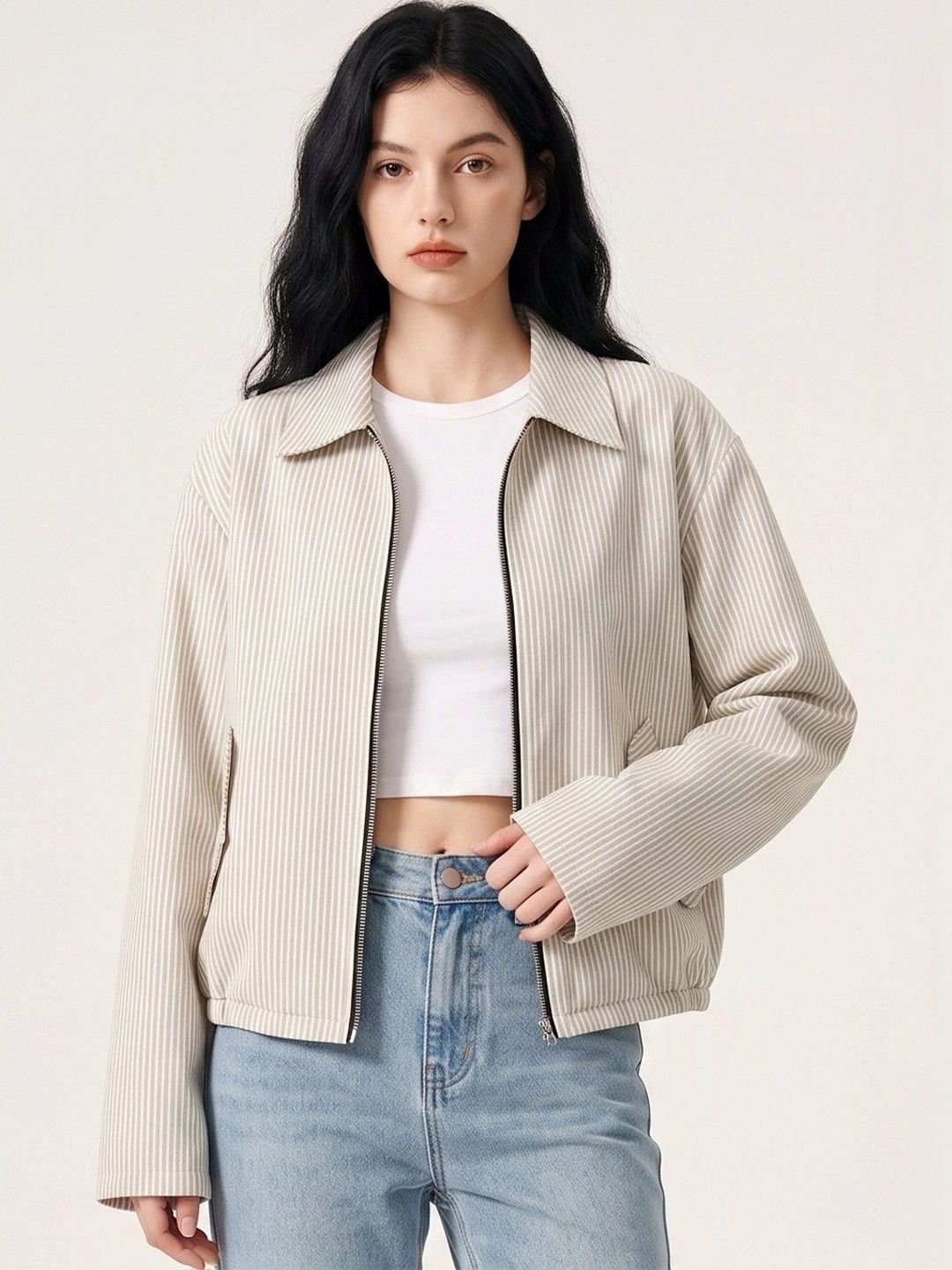 Suo Women Striped Bomber Jacket-picture-25