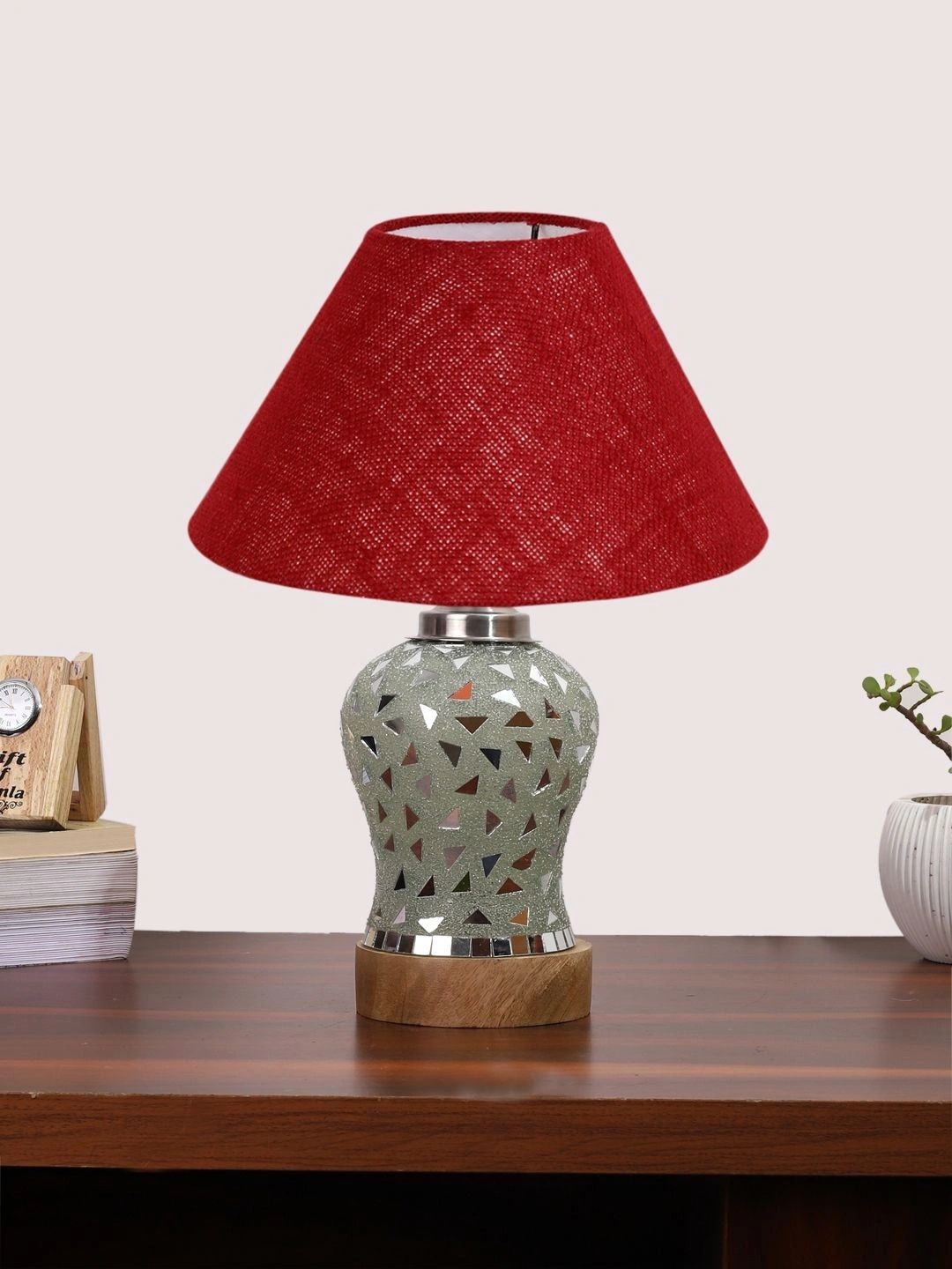Myntra Elegant Homes Maroon Textured Glass Traditional Frusturical Shaped Table Lamp-picture-29