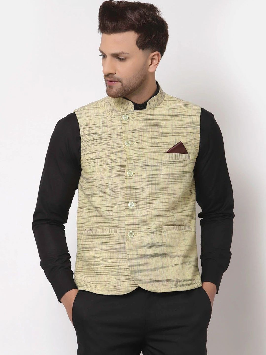 Moda Rapido Woven Design Pure Cotton Woven Nehru Jacket-picture-26