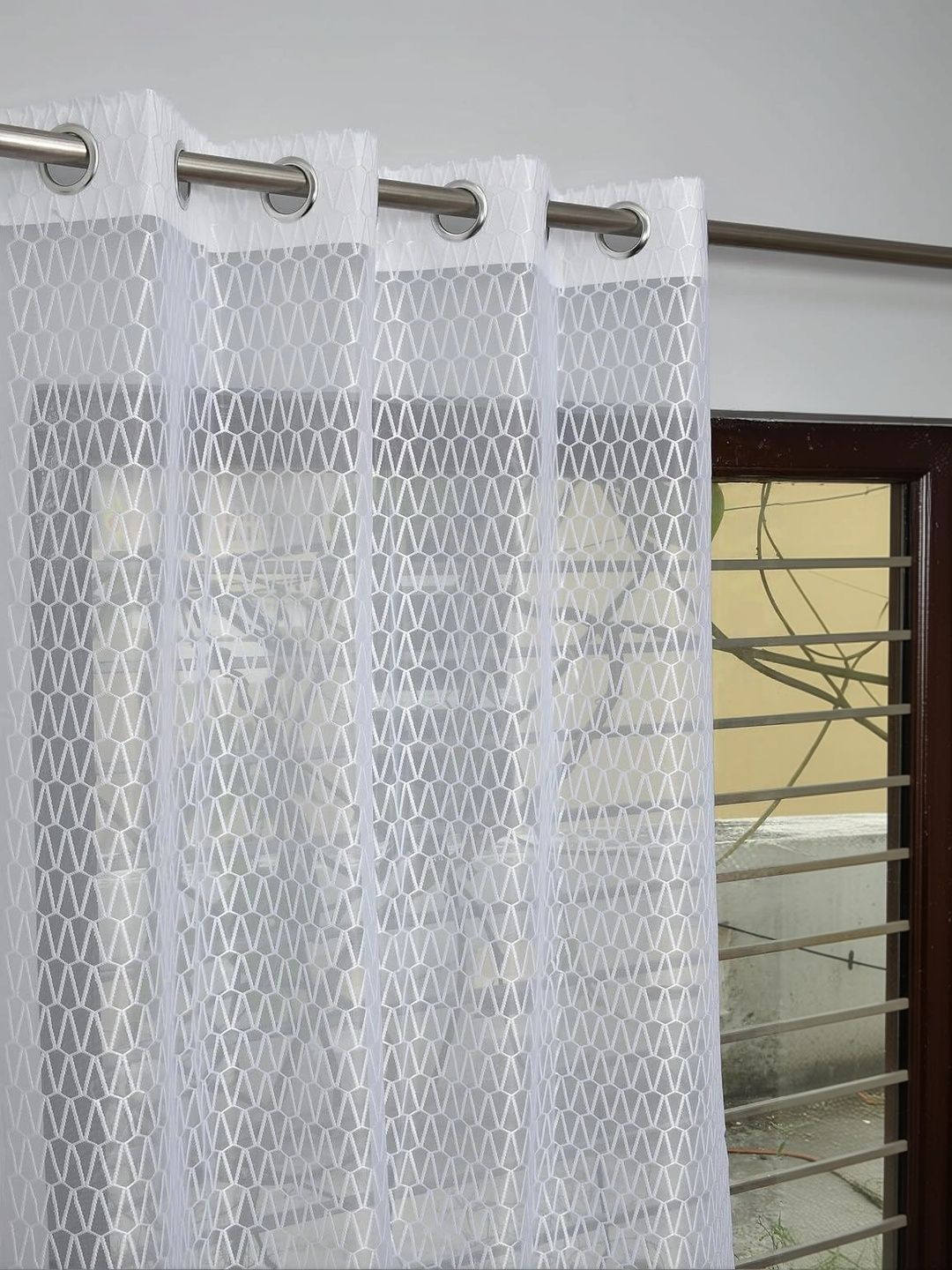 KFHDecor White Geometric Sheer Door Curtain-image-26