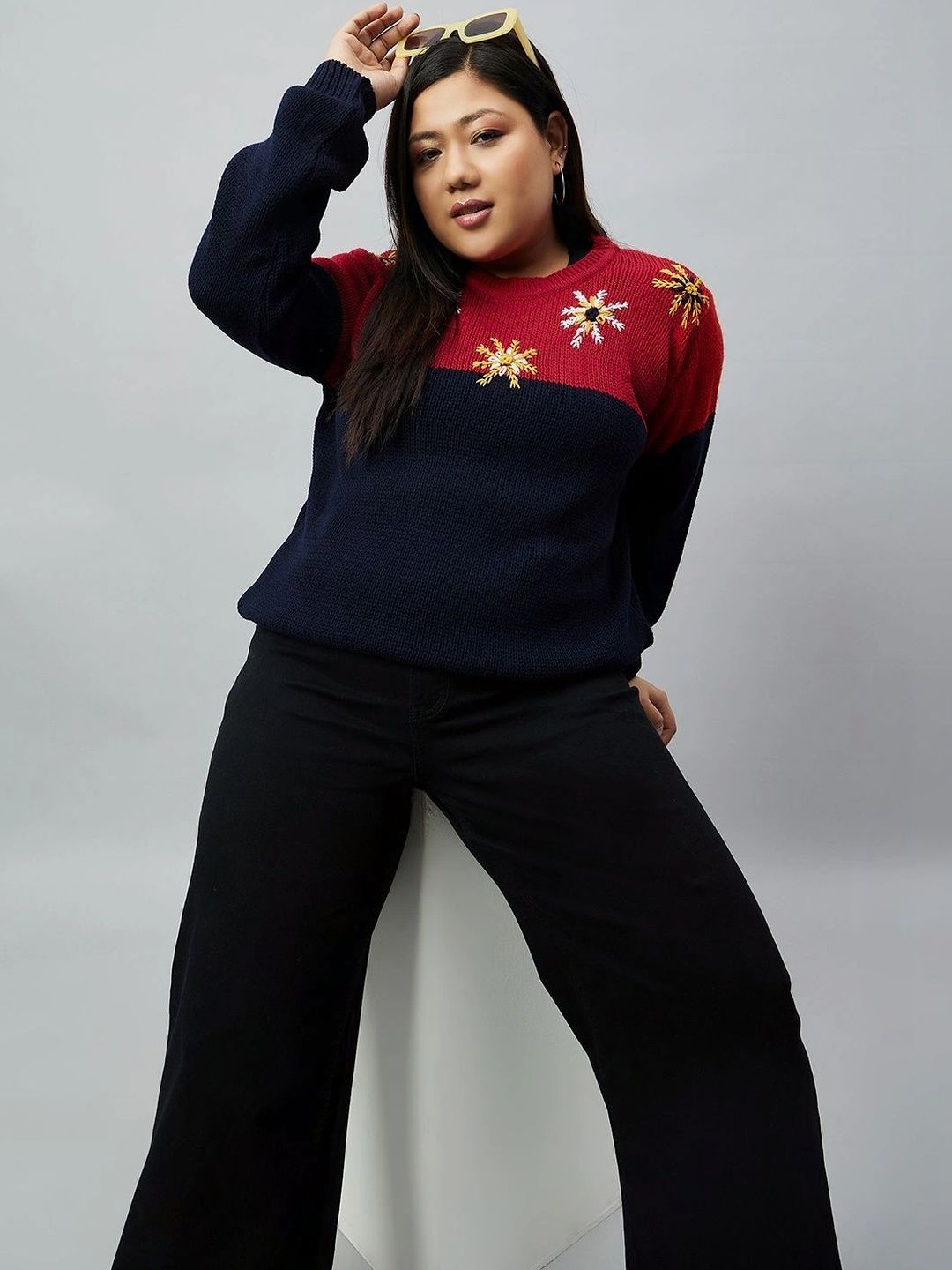 Club York Women Embroidered Colourblocked Pullover with Embroidered Detail-image-41