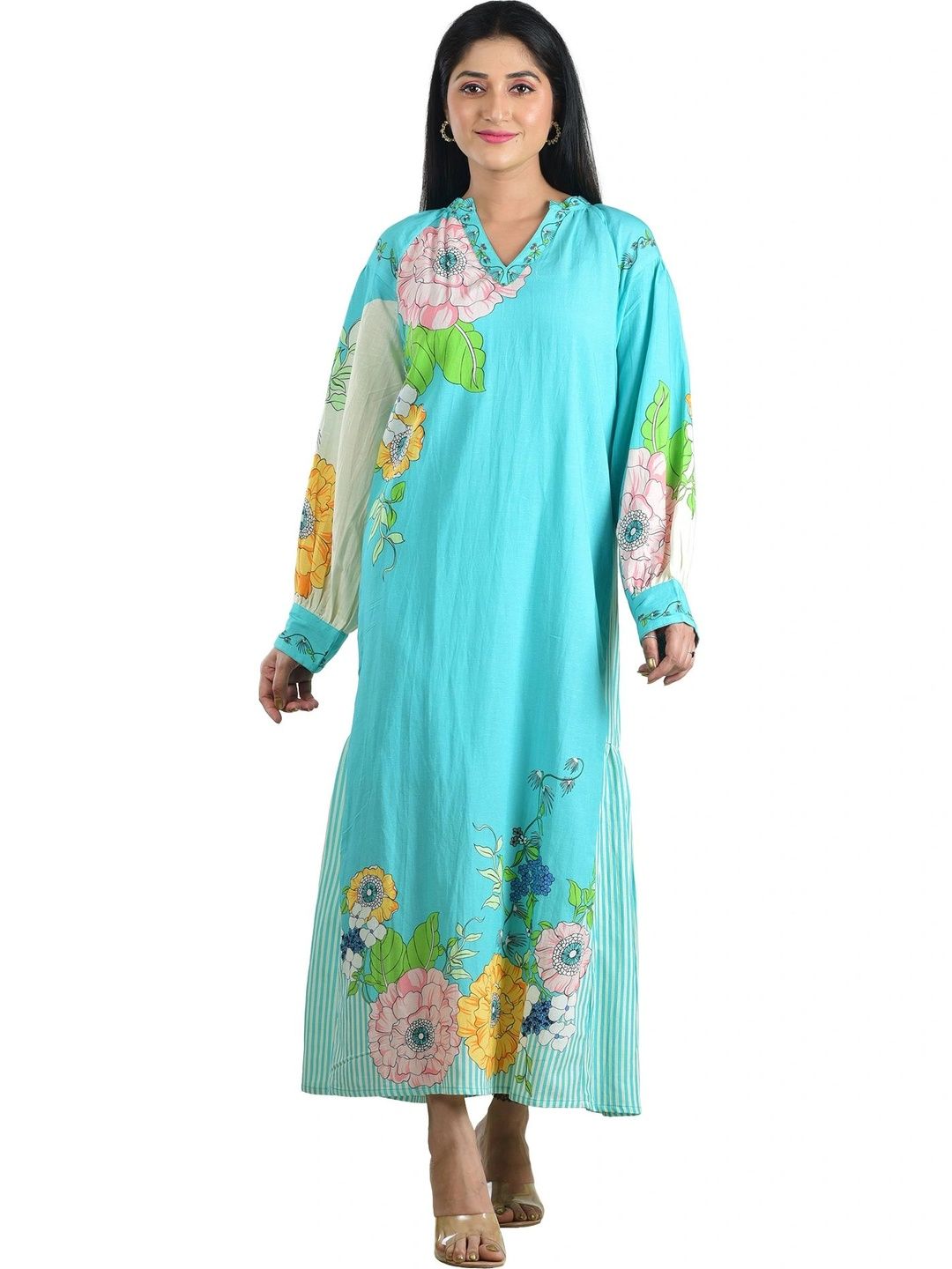 Clothe Funn Floral Print Kaftan Maxi Dress-picture-7