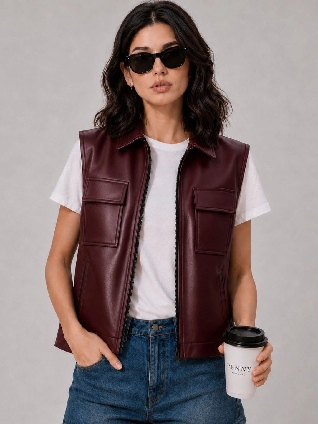 Raxedo Women Leather Training or Gym Open Front Jacket-picture-23