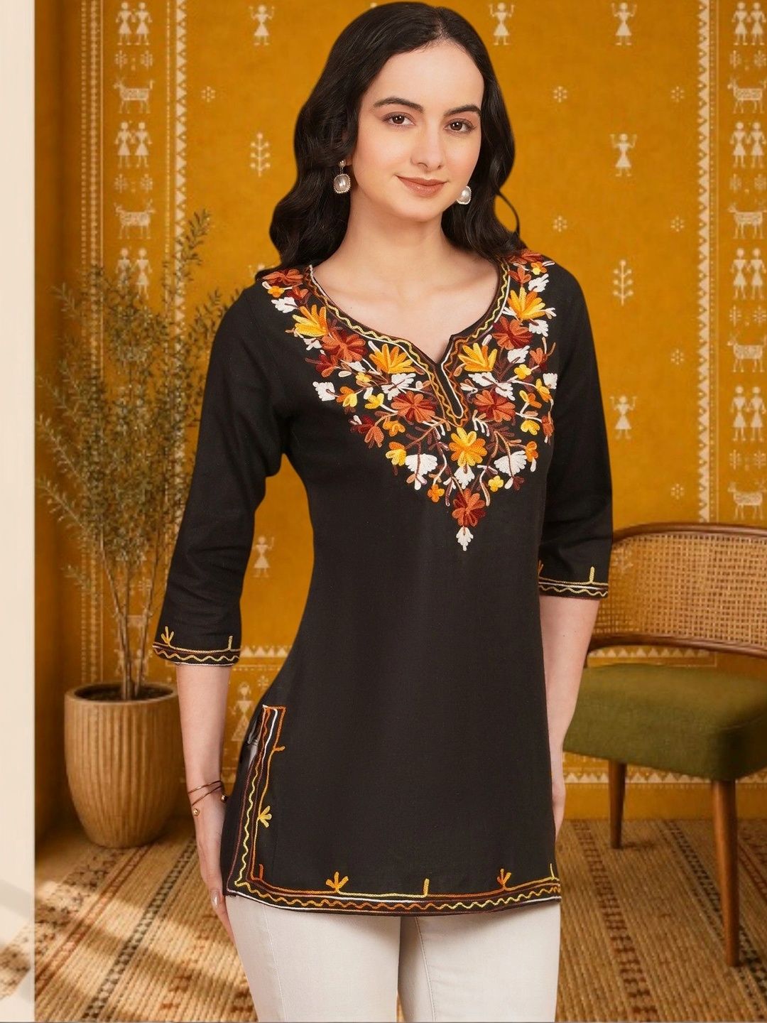 KALINI Floral Embroidered Ethnic Cotton Blend Top-picture-11