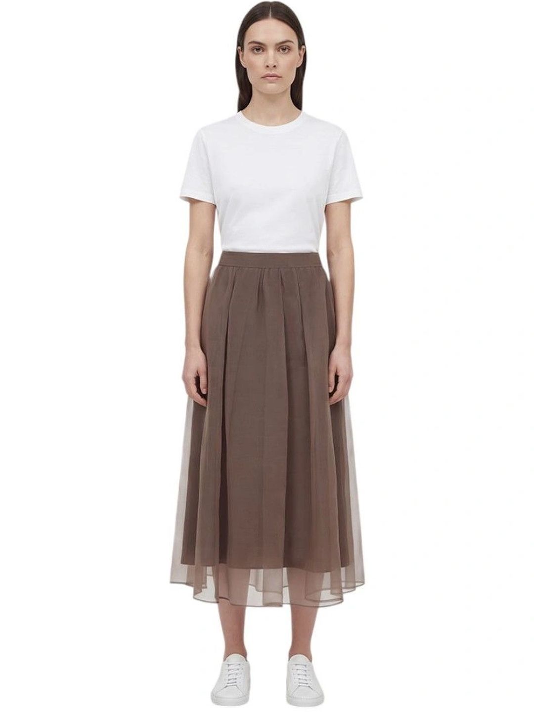 Brunello Cucinelli Women Pure Silk Accordion Pleated Midi A-Line Skirt-picture-36
