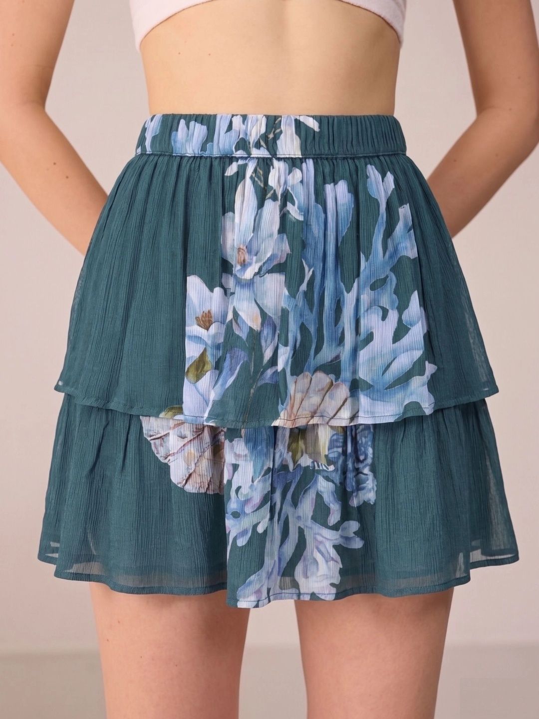 Calling June Women Chiffon Floral Mini Tiered Skirt-picture-11