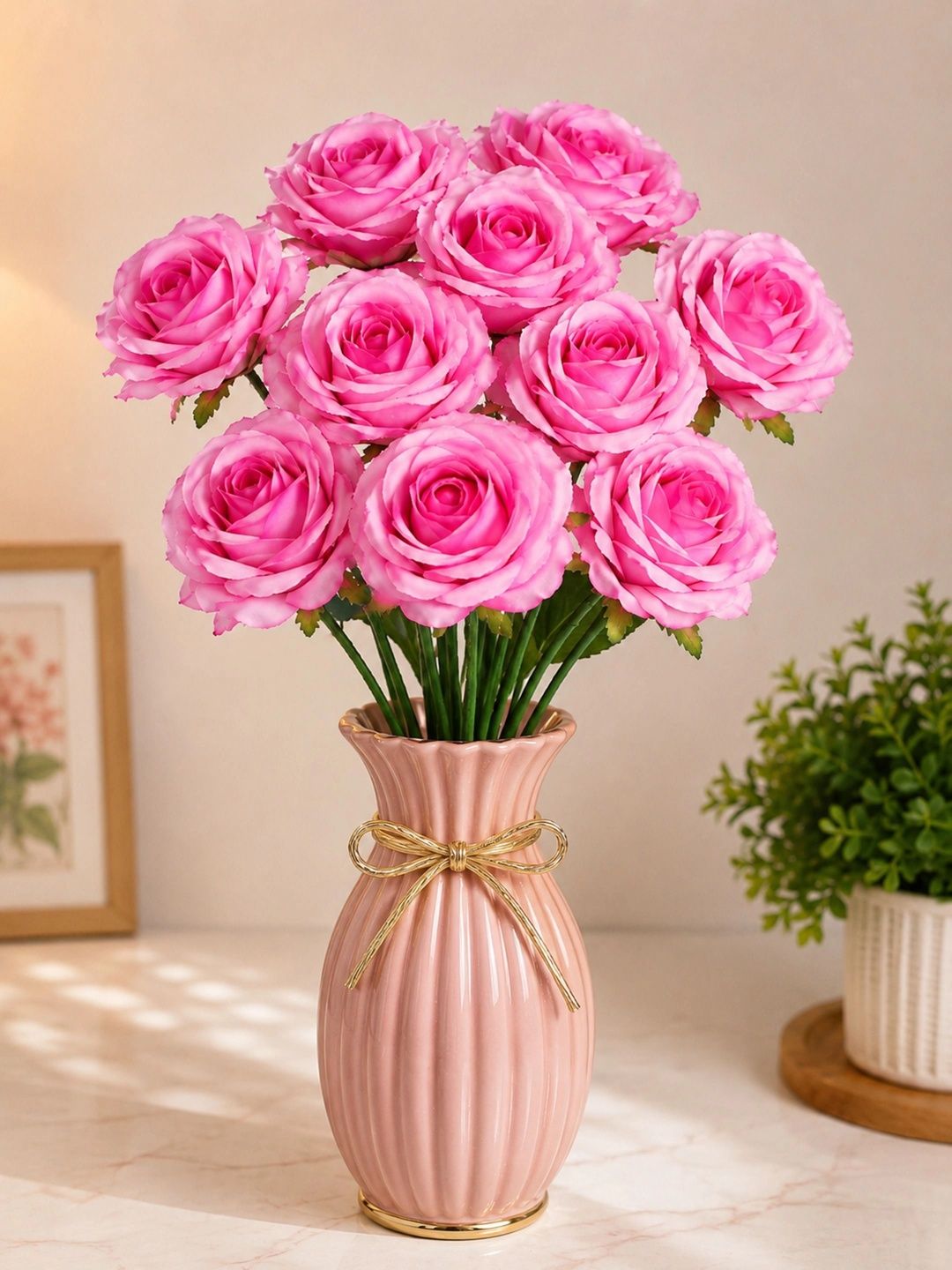 LEVOT Pink 10 Pieces Hanging Rose Artificial Flower-picture-54