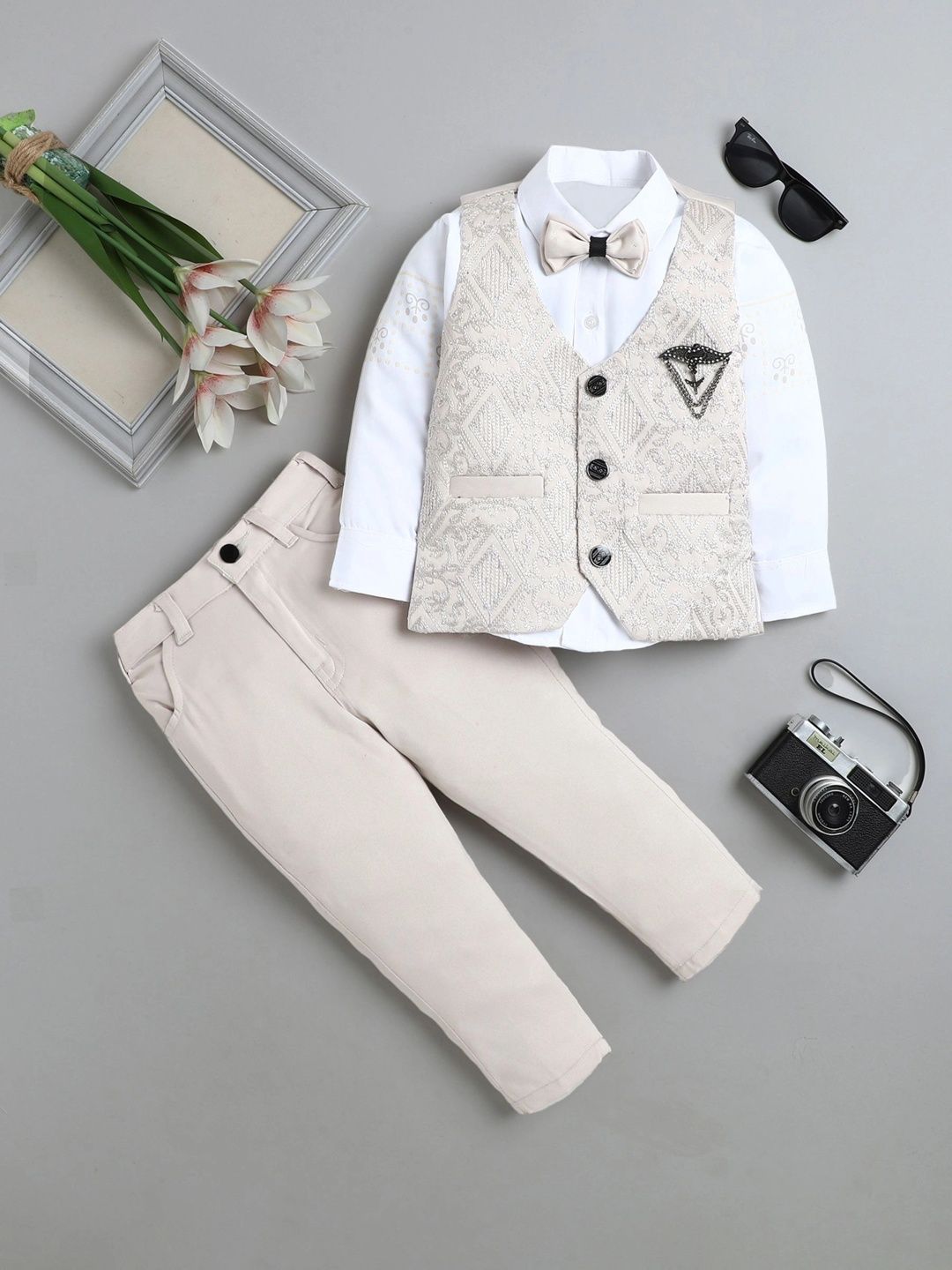 Miss & Chief Boys Self Design Collarless 3 Piece Suits-picture-45