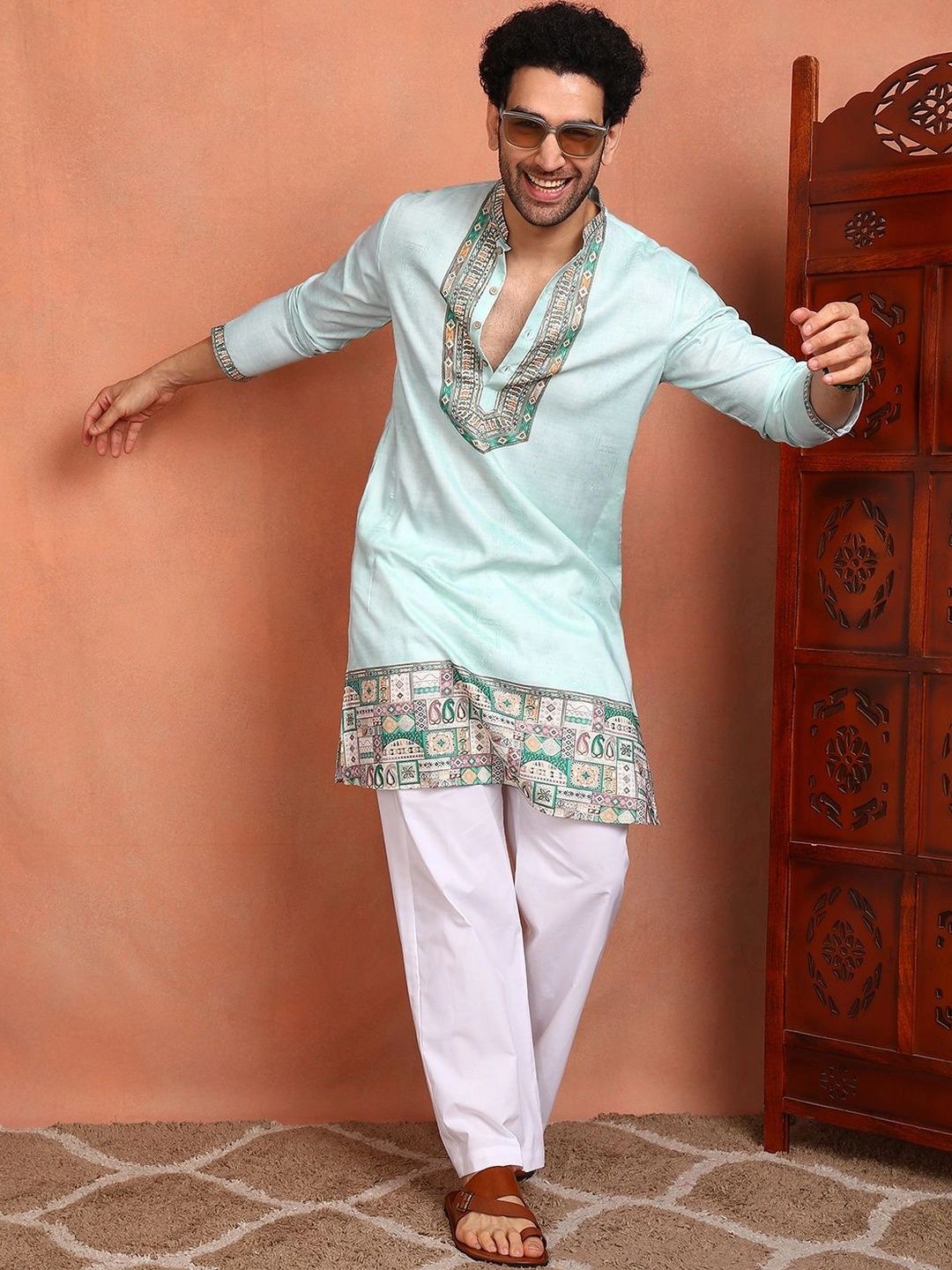 See Designs Men Ethnic Motifs Embroidered Thread Work Chanderi Silk Kurta-picture-24