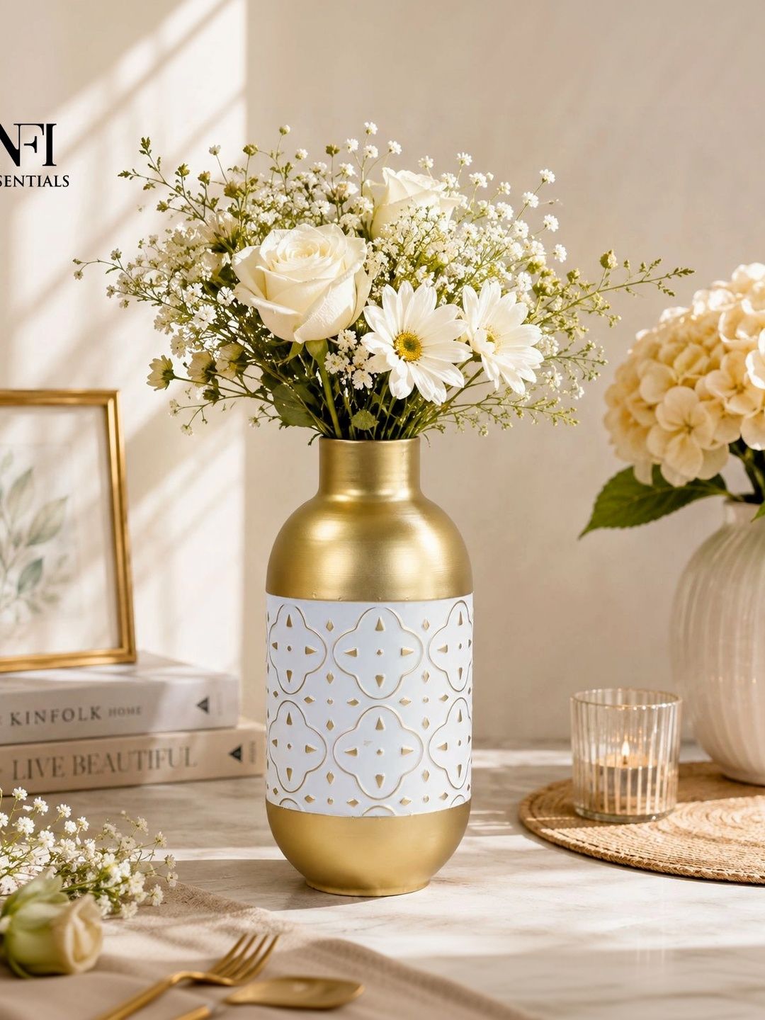NFI essentials White Textured Metal Flower Vase-picture-11