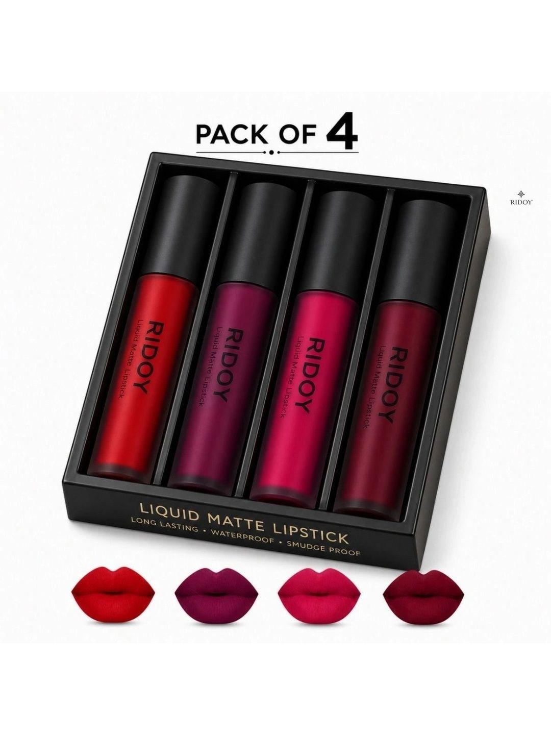 ridoy Set Of 4 Waterproof Liquid Matte Lipstick-3 ml Each - Classic Red-Berry Plum-picture-56