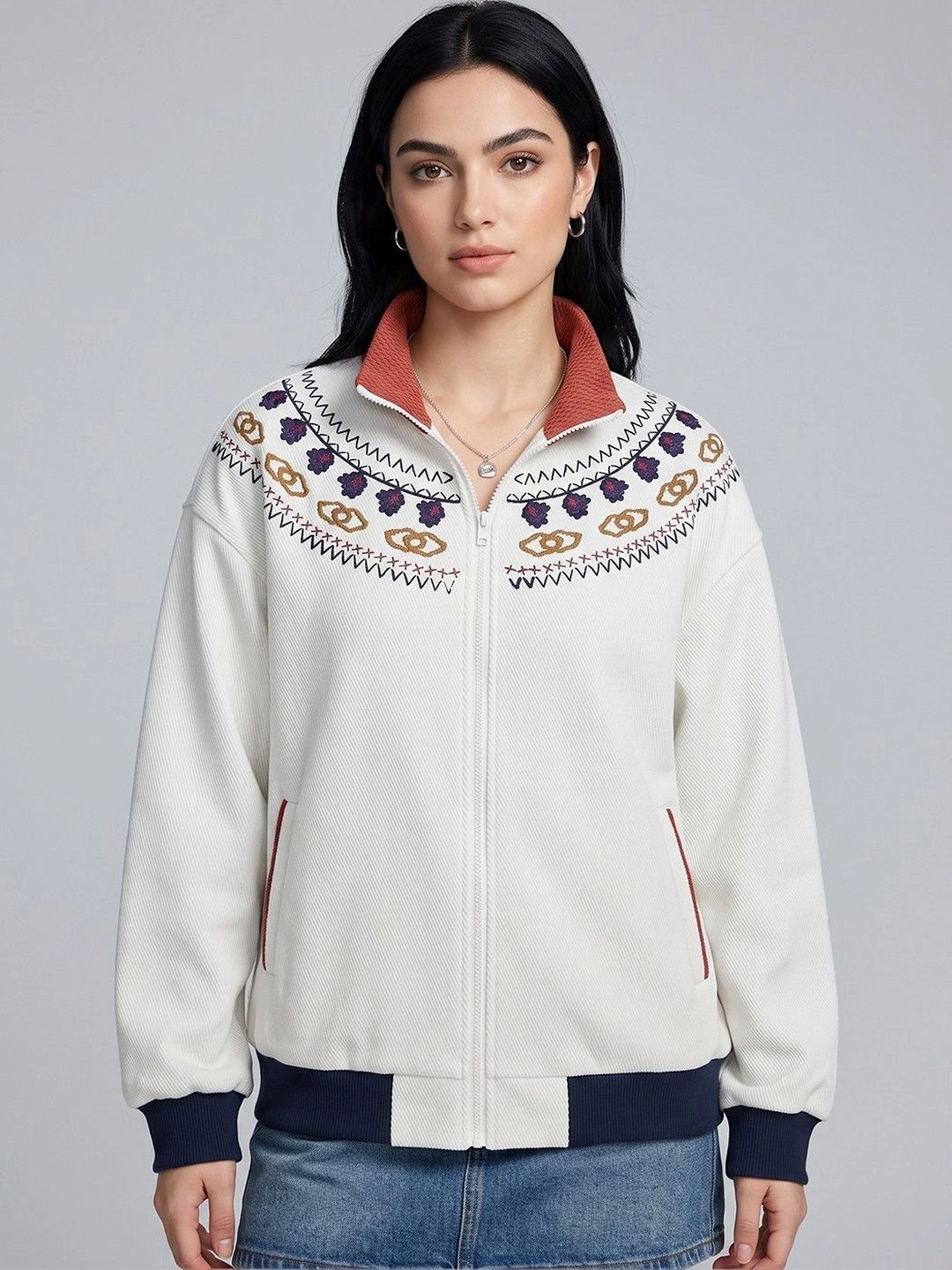 Suo Women Bomber with Embroidered Jacket-picture-40